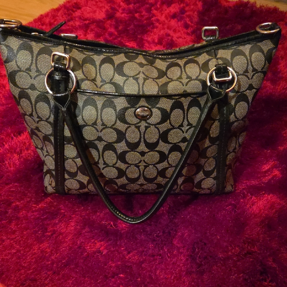 Coach Black and Tan Signature Tote